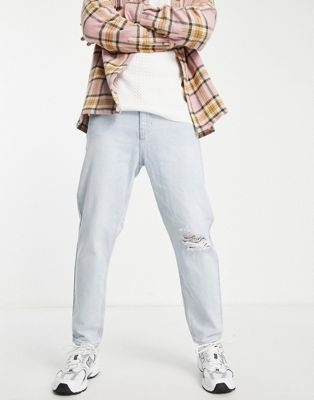 Homme New Look - Jean slim rigide avec ourlet effiloché - Délavage vintage