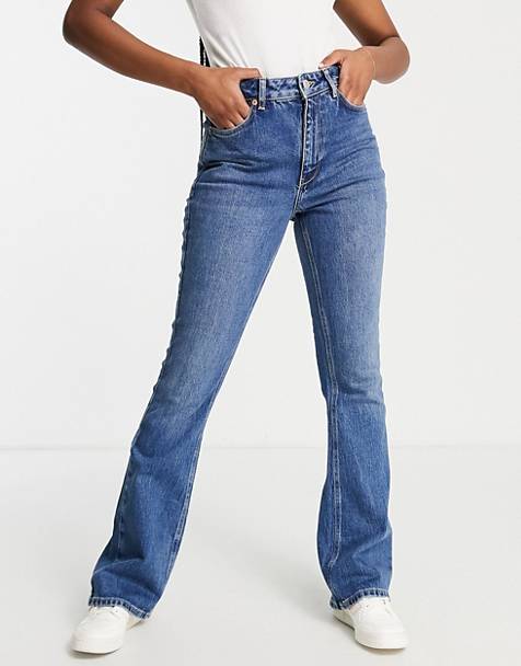 Jeans a zampa a vita bassa neri con cuciture a vista Asos Donna Abbigliamento Pantaloni e jeans Jeans Jeans a zampa & bootcut Flame 