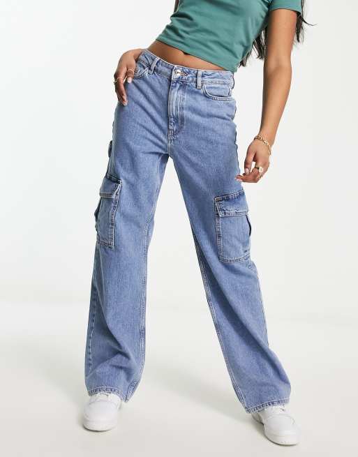 New Look - Jeans cargo a fondo ampio lavaggio blu, 3 di 5
