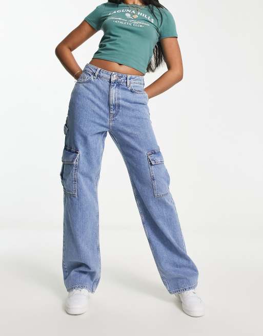 New Look - Jeans cargo a fondo ampio lavaggio blu, 5 di 5