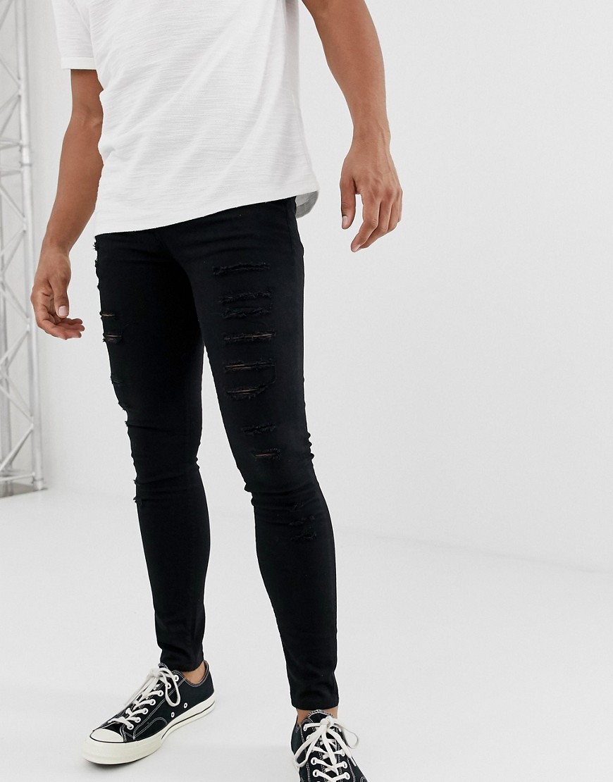 New Look - Jeans extreme skinny neri con strappi-Nero