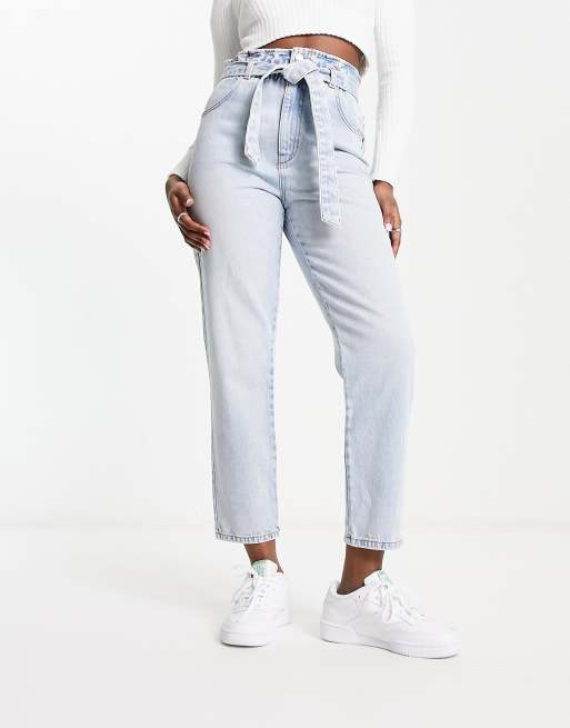 New Look Jeans in Hellblau mit PaperbagBund ASOS