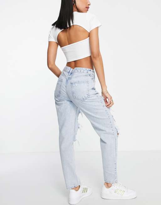  New Look – Jeans in hellblauer Waschung mit extremen Rissen und geradem Bein, 2 von 4