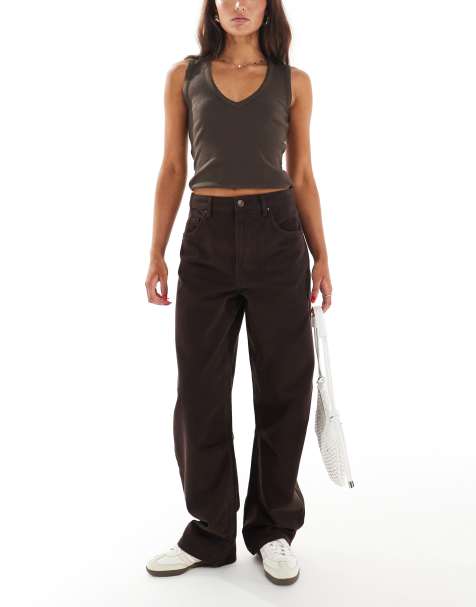 New Look - Jeans lunghi bombati marroni - view 1