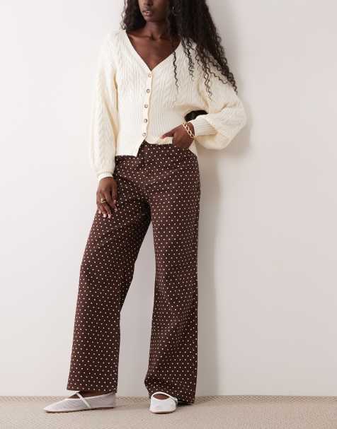 New Look jeans med brede ben i brun polkaprikket - view 1