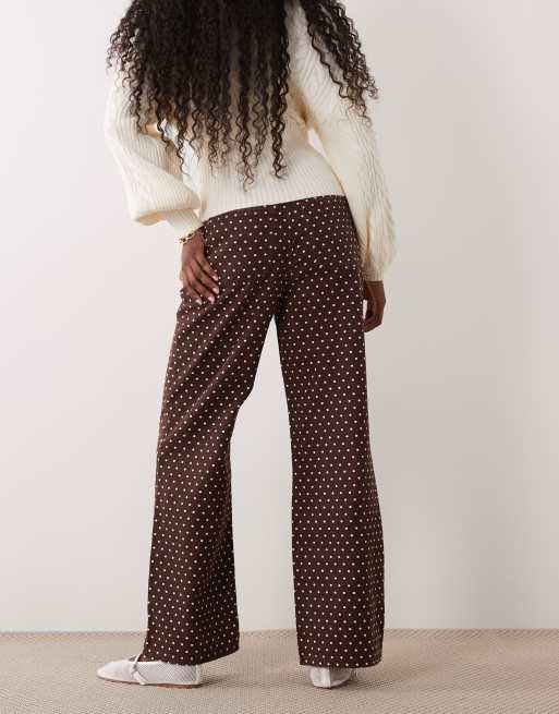 New Look jeans med brede ben i brun polkaprikket, 2 af 5