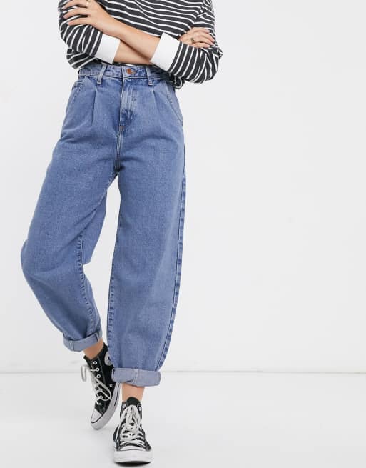 New Look Jeans Met Wijde Pijpen In Middenblauw Asos