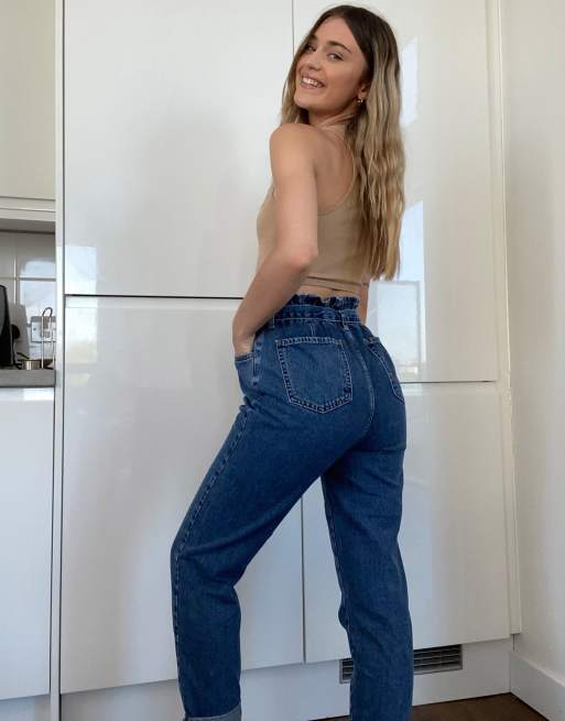 New Look – Jeans mit Paperbag-Taille und Bindegürtel in Indigoblau, 2 von 4