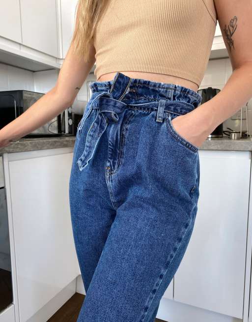 New Look – Jeans mit Paperbag-Taille und Bindegürtel in Indigoblau, 3 von 4