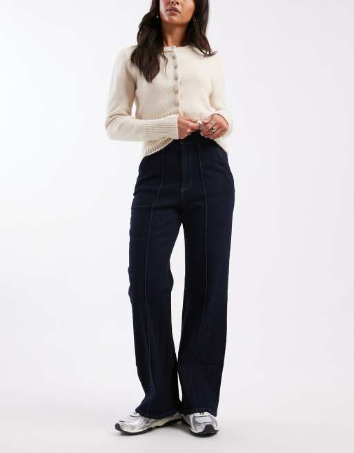 New Look - Jeans sartoriali a fondo ampio color blu navy con cuciture sul davanti