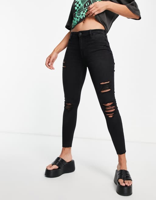New Look Jeans skinny a vita alta con strappi colore nero ASOS