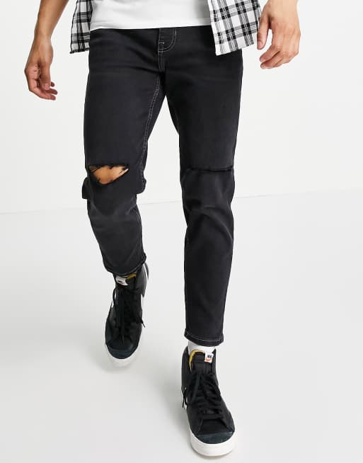 New Look - Jeans slim corti con strappi sulle ginocchia colore nero, 4 di 4
