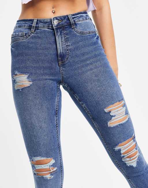 New Look Jeans strappati a vita alta colore blu