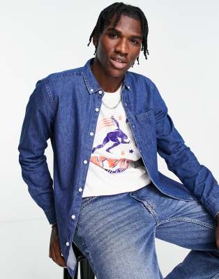 New Look denim shirt in mid blue - ASOS Price Checker