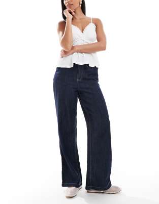 New Look - Jeanshose in Marineblau mit weitem Bein und Tunnelzug