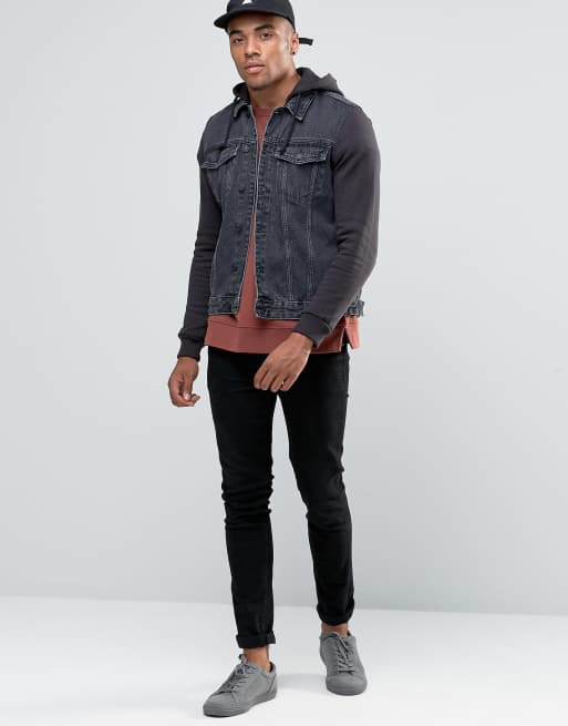 New Look – Jeansjacke mit Kapuze und Jerseyärmeln in verwaschenem Grau, 4 von 4