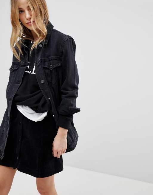 New Look – Jeansjacke mit langem Schnitt