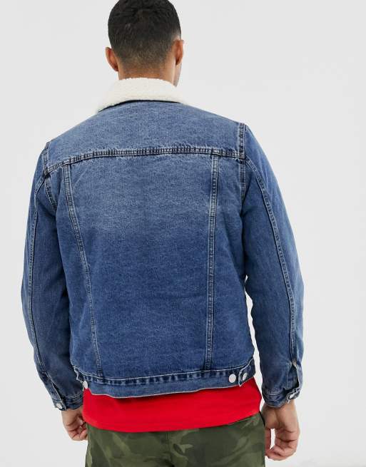 New Look – Jeansjacke mit Teddyfutter in verwaschenem Blau, 2 von 4