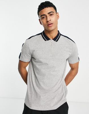 New Look jersey blocked polo in mid grey