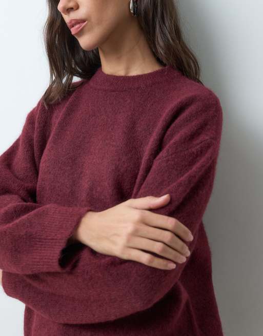 New Look jersey de cuello redondo afelpado en granate, 3 de 4