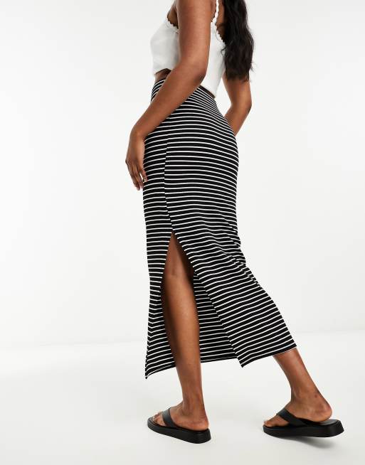 Black and white striped jersey skirt sale