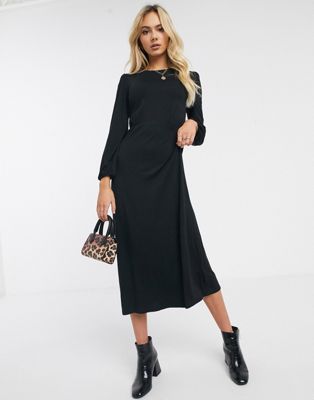 black jersey midi dress with sleeves