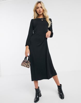 black jersey midi dress with sleeves