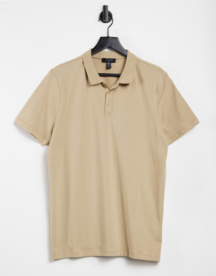 New Look jersey polo in stone-Neutral