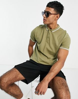 New Look jersey polo with tipping in khaki