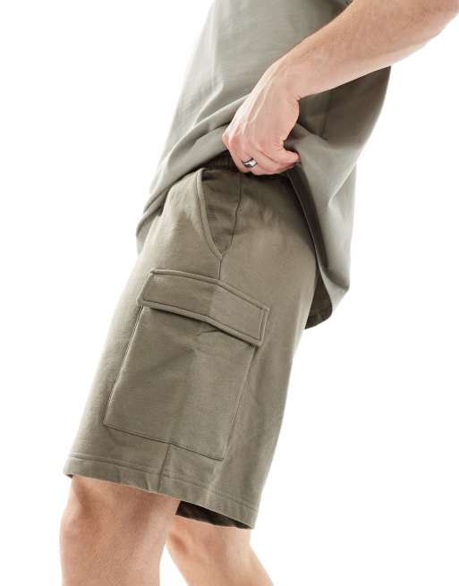 New Look - Jersey short met cargozakken in donkerkaki