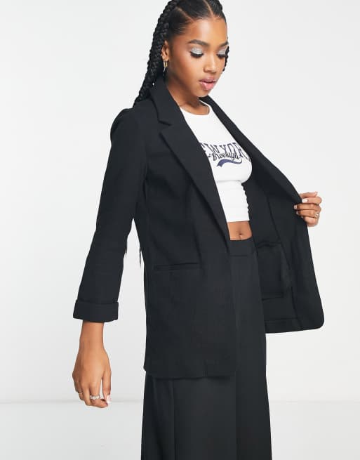 Slim Stretch Textured Tailored Blazer - Black, Blazers