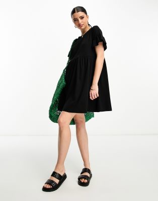 New Look jersey smock mini dress in black