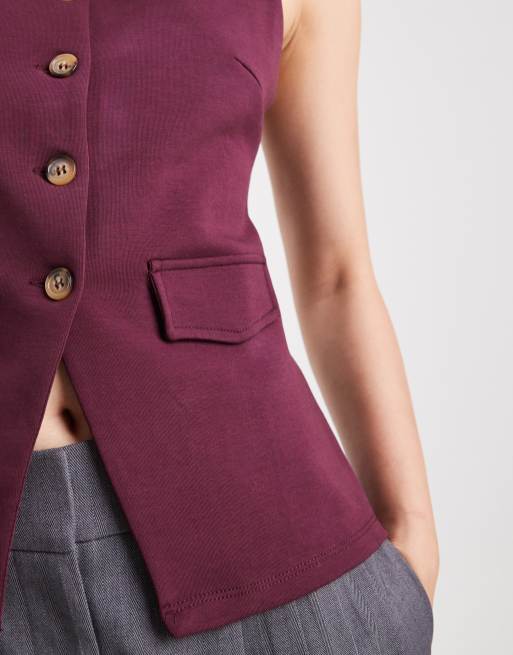 New Look jersey square neck waistcoat in burgundy, 2 of 4