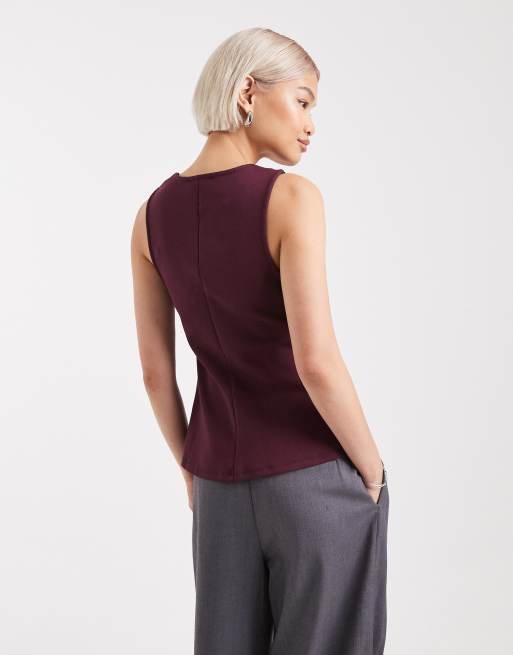New Look jersey square neck waistcoat in burgundy, 3 of 4