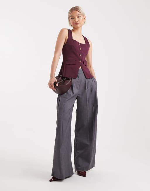 New Look jersey square neck waistcoat in burgundy, 4 of 4