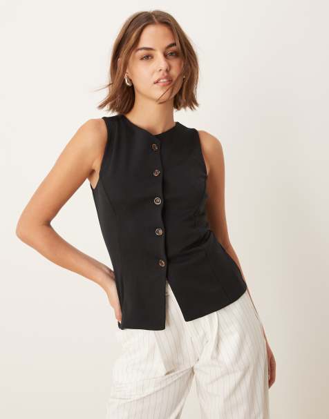 New Look – Jersey-Weste in Schwarz mit Rundhalsausschnitt und Knopfleiste - view 1