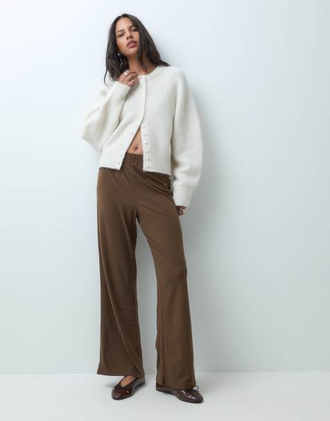 New Look jogger in jersey a gamba ampia marrone scuro - view 1