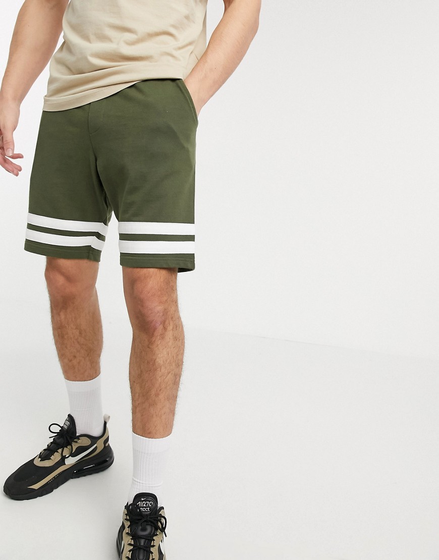 New Look - Joggers corti kaki con fondo a righe-Verde