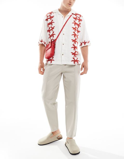 New Look - Joggingbroek met platgestikte plooitjes in stone