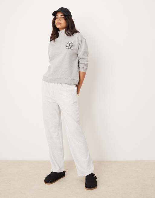New Look - Joggingbroek met wijde pijpen in gemêleerd grijs