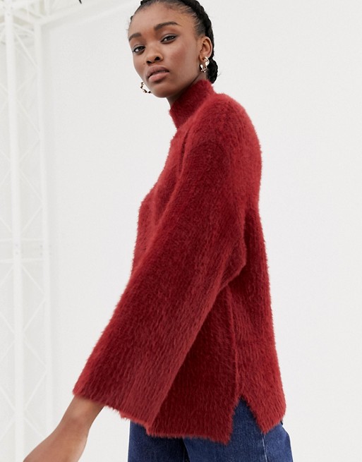 New Look jumper with wide sleeves in burgundy | ASOS