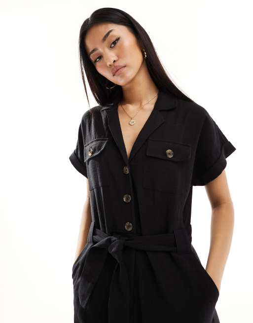 New Look – Jumpsuit in Schwarz mit Knöpfen vorne und Bindeband in der Taille, 4 von 4