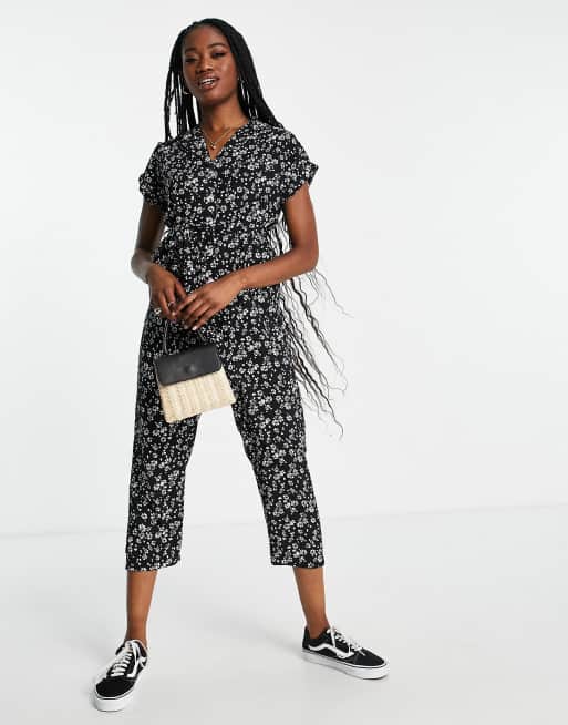New Look - Jumpsuit met bloemenpatroon in zwart