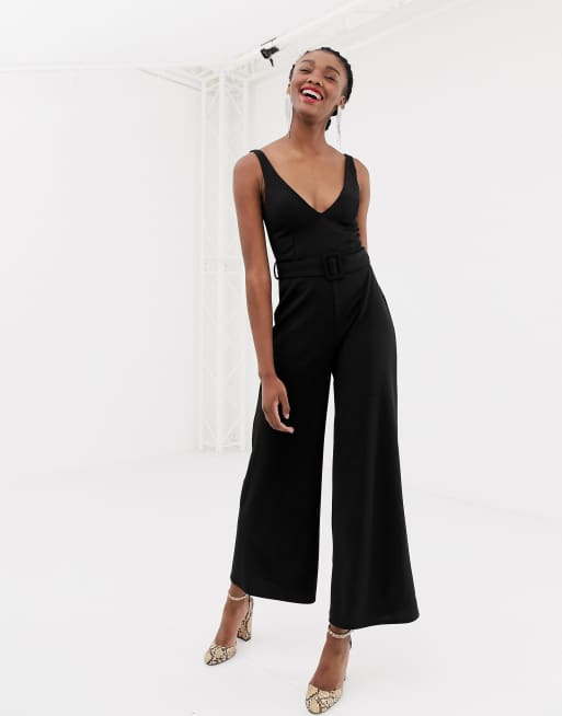 New Look jumpsuit with belt in black | ASOS