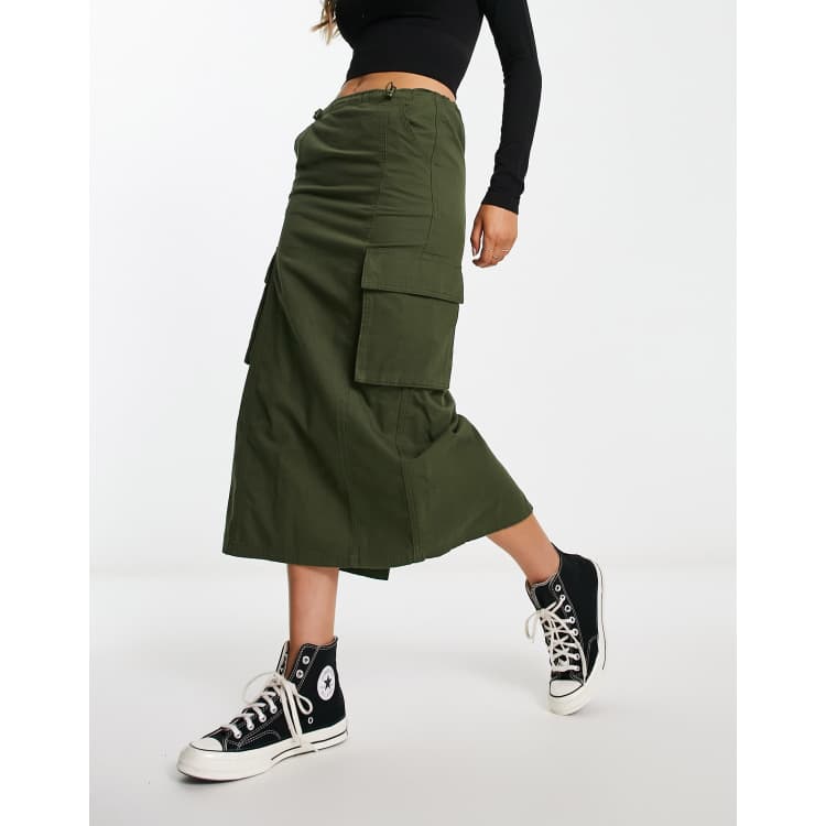 New Look Jupe cargo mi longue Kaki ASOS