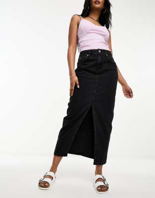 New Look split front denim maxi skirt in black wash - ASOS Price Checker