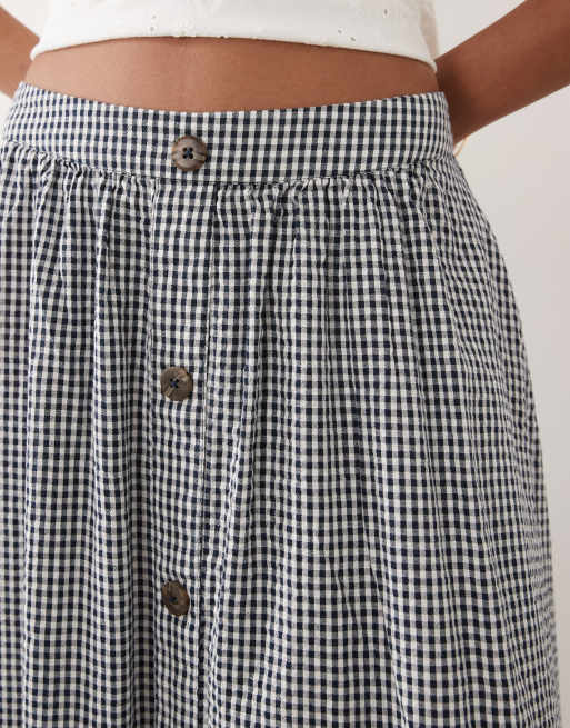 New Look - Jupe mi-longue boutonnée à carreaux vichy - Noir, 4 de 5