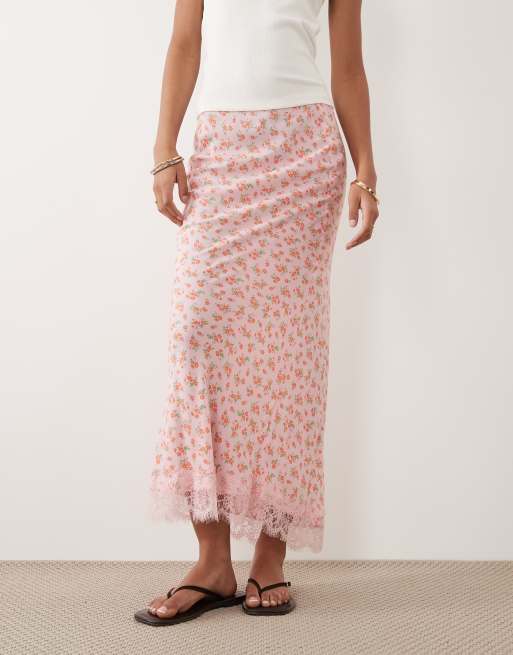 New Look - Jupe mi-longue coupée en biais à imprimé fleuri - Rose, 2 de 5