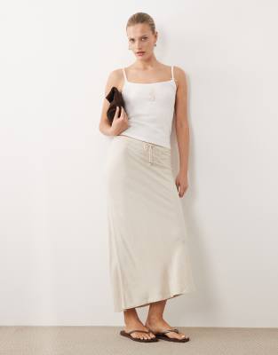 Jupe mi-longue coupée en biais en lin mélangé - Taupe-Neutral 46