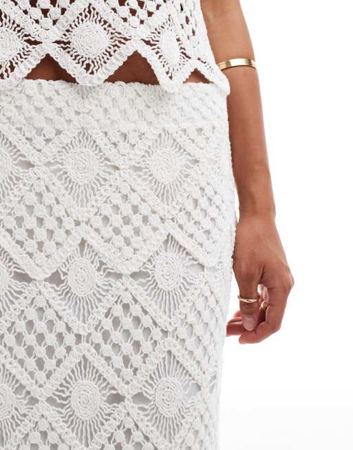 Jupe Crayon ZARA Blanche En Dentelle à Fleurs, Taille S, Avec Zip